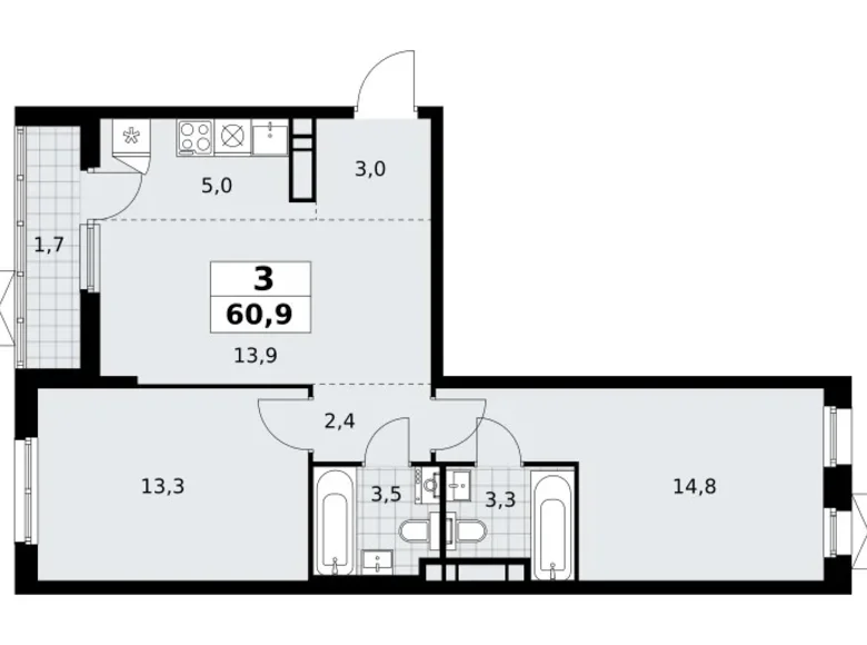 Квартира 3 комнаты 61 м² поселение Сосенское, Россия