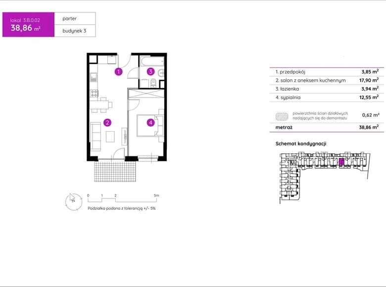 1 bedroom apartment 39 m² Poznan, Poland