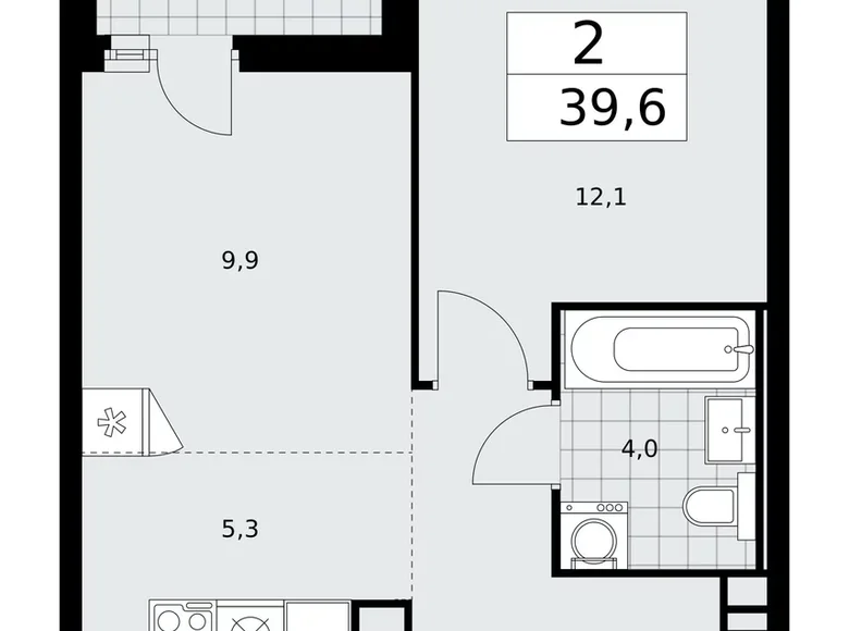 2 room apartment 40 m² Moscow, Russia