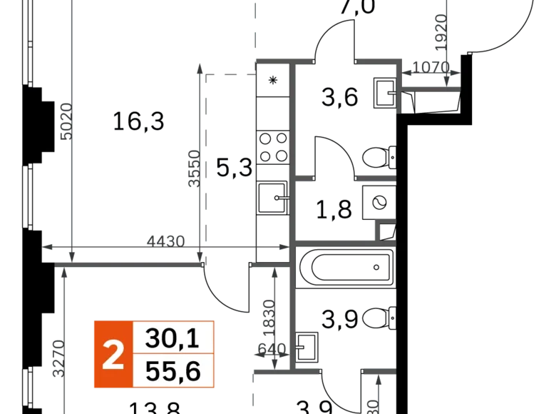 Wohnung 2 zimmer 56 m² Nordwestlicher Verwaltungsbezirk, Russland