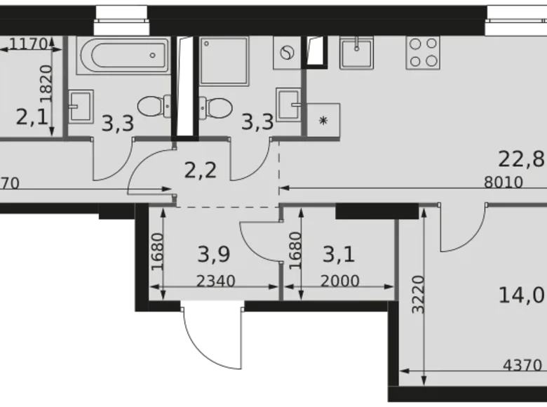 2 room apartment 69 m² Moscow, Russia