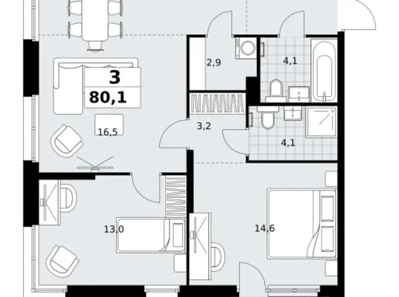 Mieszkanie 3 pokoi 80 m² Kommunarka, Rosja