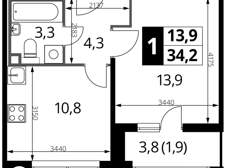 Wohnung 1 Zimmer 34 m² Nekrasovka District, Russland