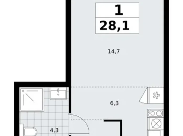 Квартира 1 комната 28 м² район Троицк, Россия
