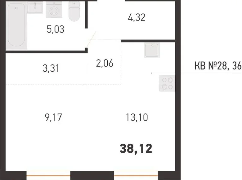 Mieszkanie 2 pokoi 38 m² Kopisca, Białoruś