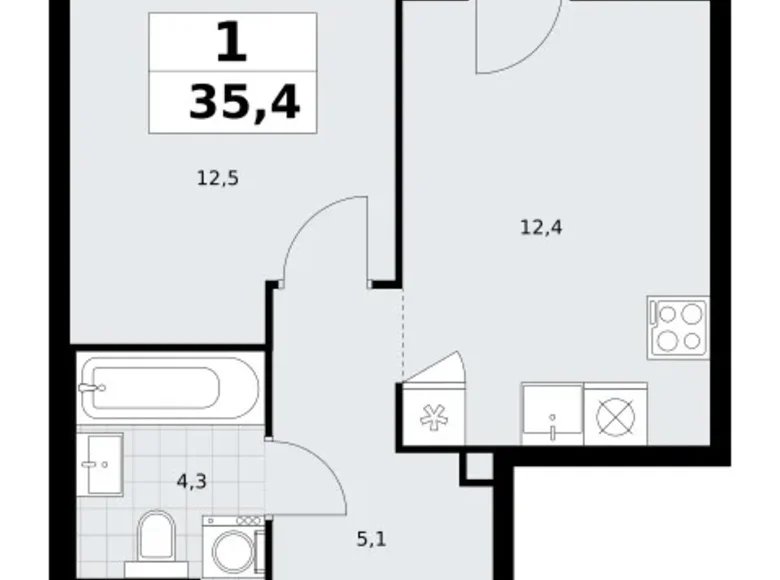 Apartamento 1 habitación 35 m² Postnikovo, Rusia