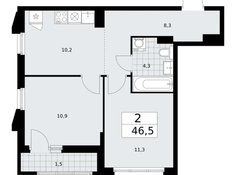 Wohnung 2 zimmer 47 m² Troizk, Russland