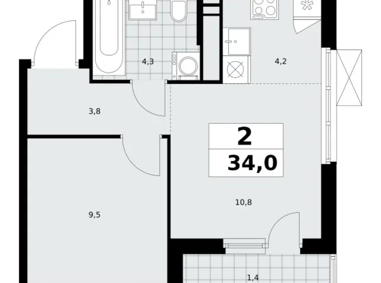 Квартира 2 комнаты 34 м² поселение Сосенское, Россия