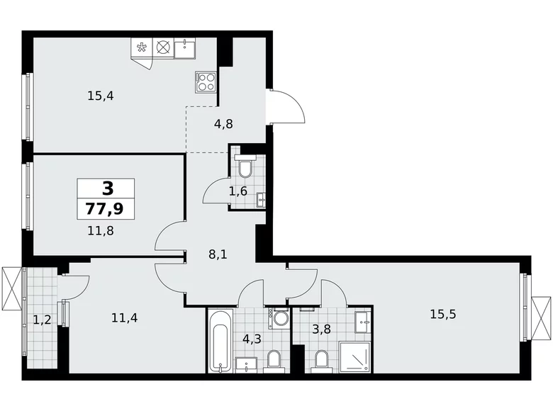 3 room apartment 78 m² poselenie Sosenskoe, Russia