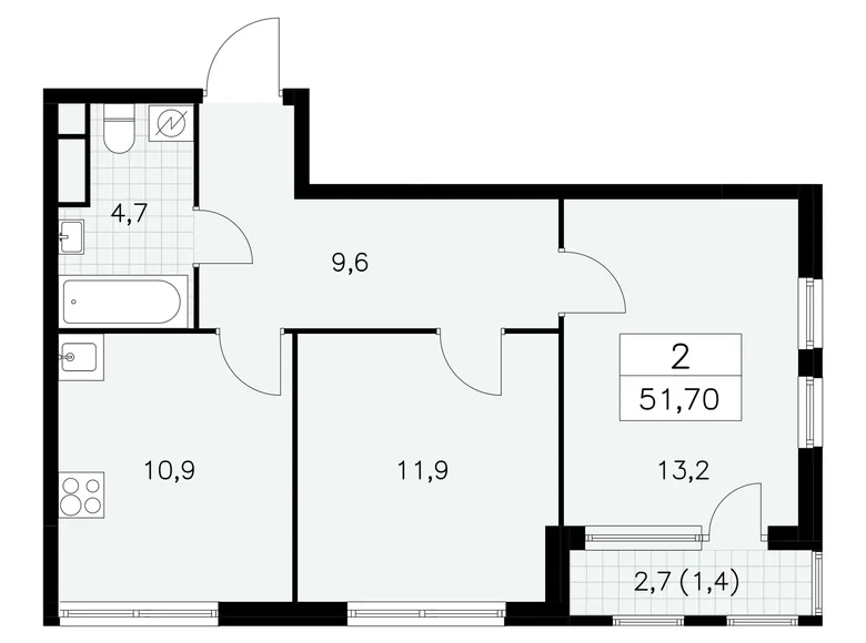 Wohnung 2 zimmer 52 m² Südwestlicher Verwaltungsbezirk, Russland