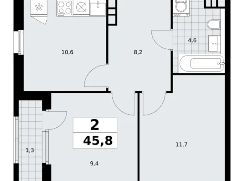 2 room apartment 46 m² South-Western Administrative Okrug, Russia