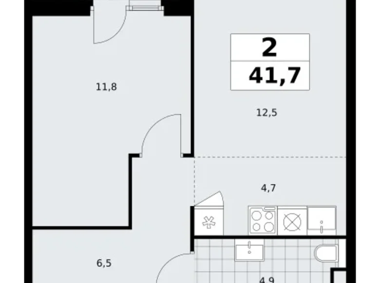 2 room apartment 42 m² South-Western Administrative Okrug, Russia