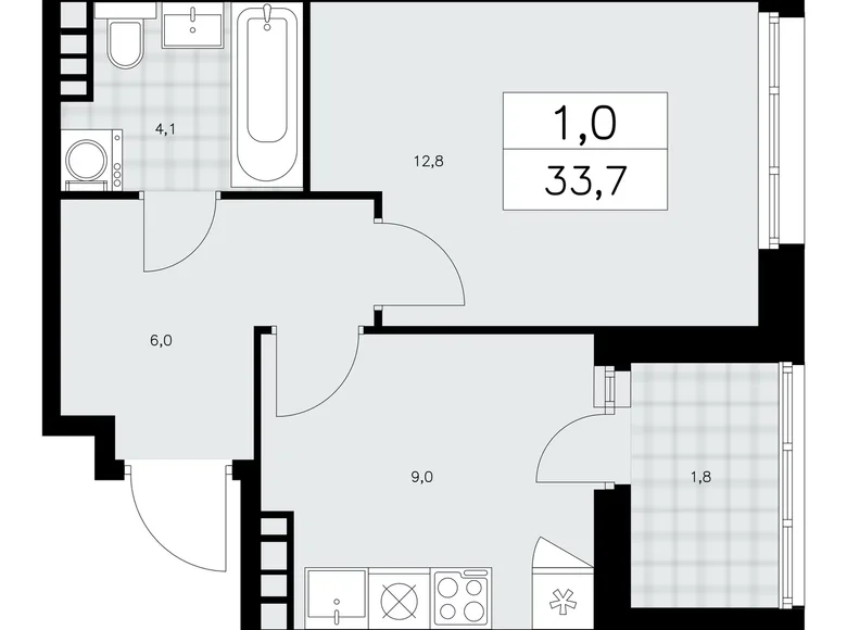 Mieszkanie 1 pokój 34 m² poselenie Sosenskoe, Rosja