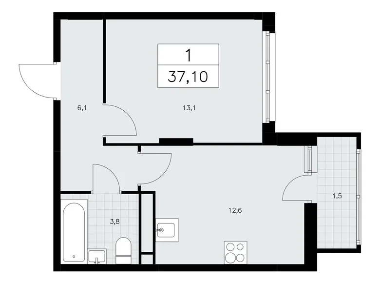 1 room apartment 37 m² Moscow, Russia