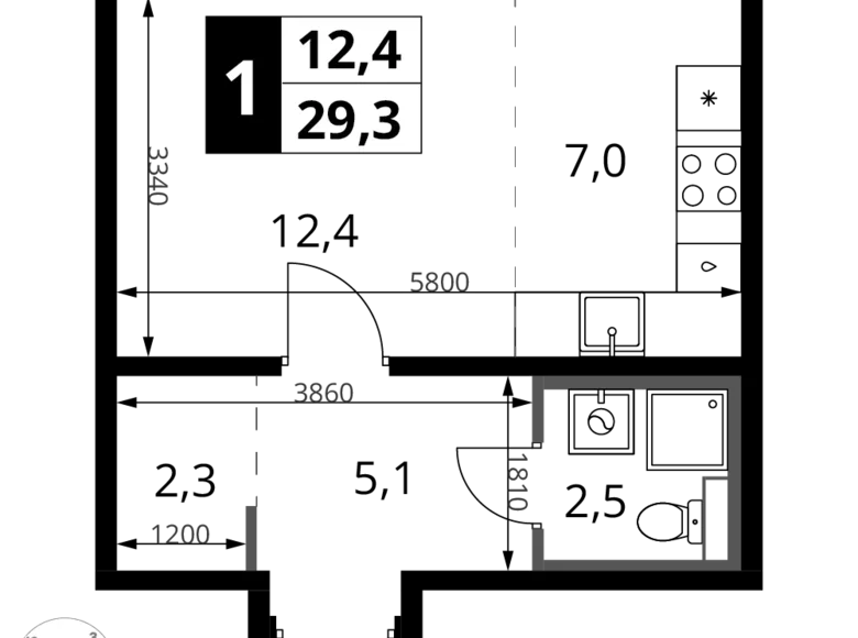 Kawalerka 1 pokój 29 m² Chimki, Rosja