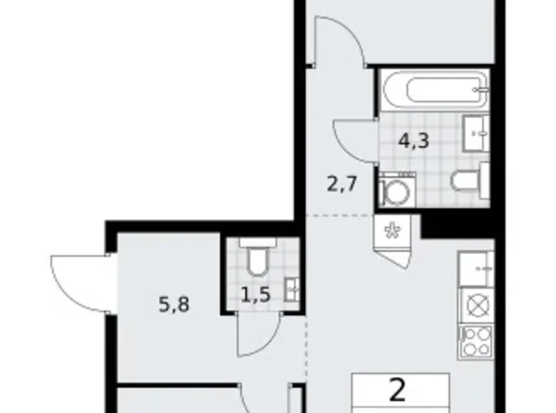 Квартира 2 комнаты 58 м² район Троицк, Россия