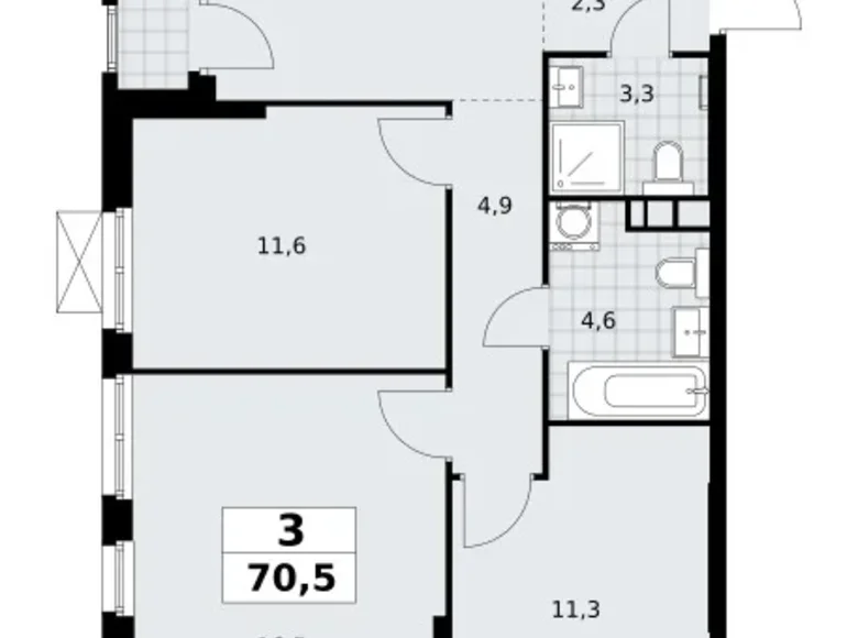 Квартира 3 комнаты 71 м² Юго-Западный административный округ, Россия