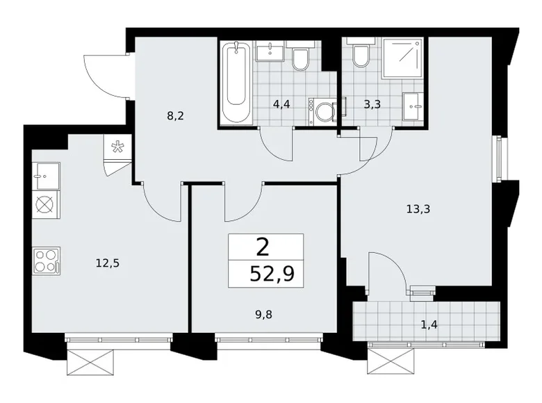 Квартира 2 комнаты 53 м² район Троицк, Россия