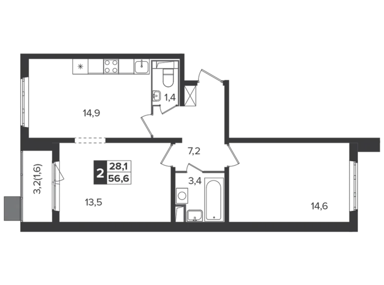 Wohnung 2 zimmer 56 m² Leninsky District, Russland