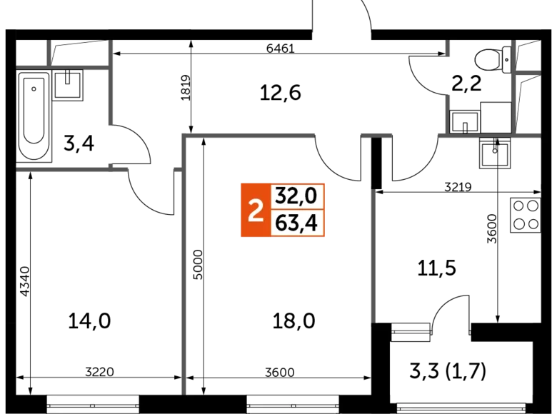 Квартира 2 комнаты 63 м² Развилка, Россия