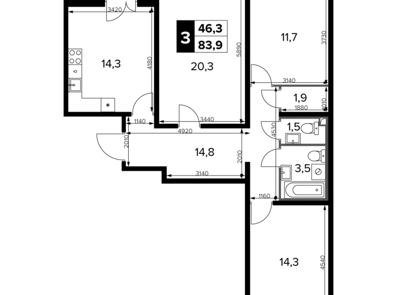 Квартира 3 комнаты 84 м² Юго-Западный административный округ, Россия