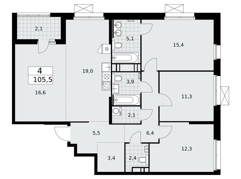 4 room apartment 106 m² Moscow, Russia