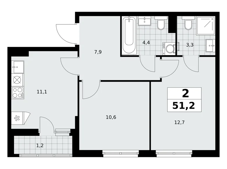 Apartamento 2 habitaciones 51 m² poselenie Sosenskoe, Rusia