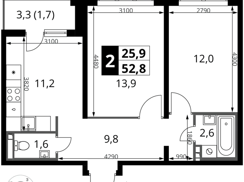 Apartamento 2 habitaciones 53 m² Potapovo, Rusia