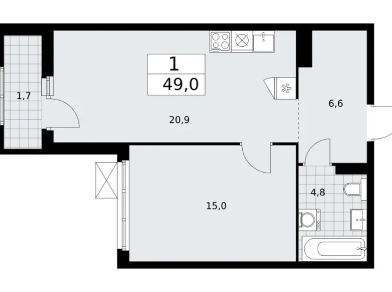 Wohnung 1 zimmer 49 m² Troizk, Russland