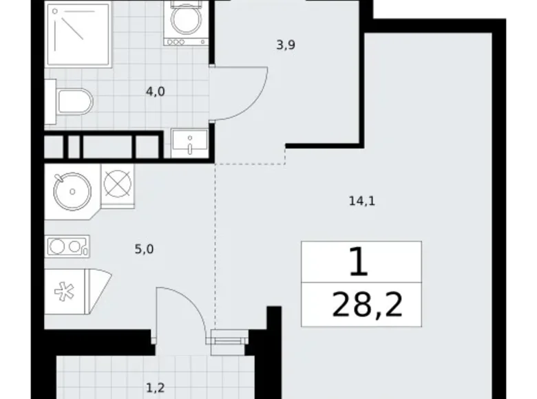 1 room apartment 28 m² Vnukovo, Russia