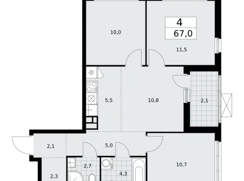 Mieszkanie 4 pokoi 67 m² poselenie Sosenskoe, Rosja