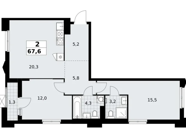 Mieszkanie 2 pokoi 68 m² Troick, Rosja