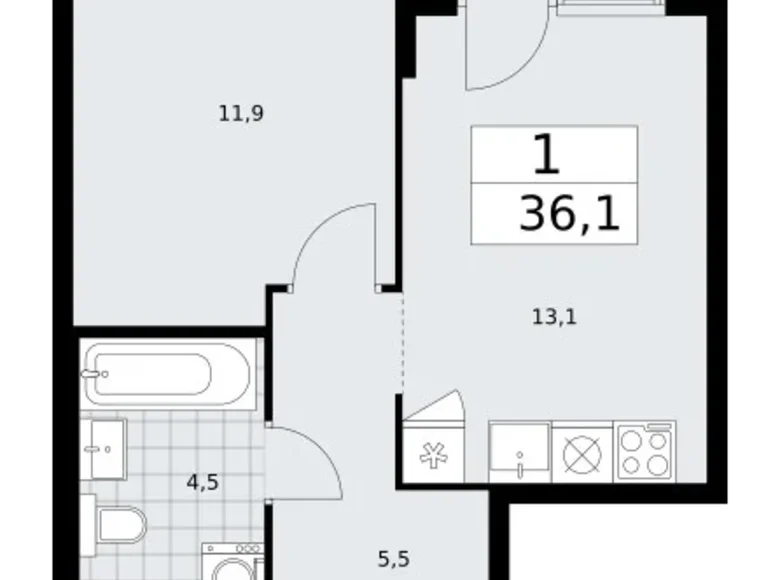 Mieszkanie 1 pokój 36 m² Troick, Rosja