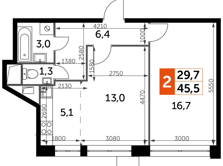 Wohnung 2 zimmer 45 m² Veshki, Russland