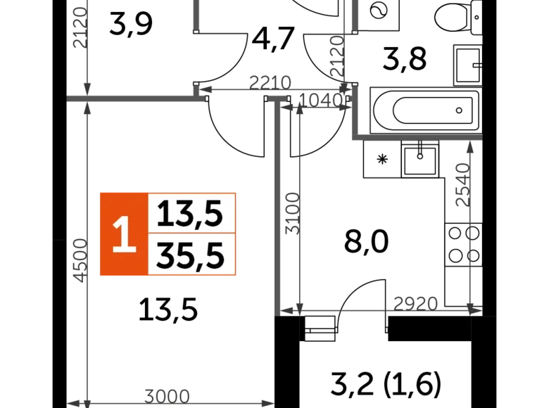 Wohnung 1 zimmer 35 m² Razvilka, Russland