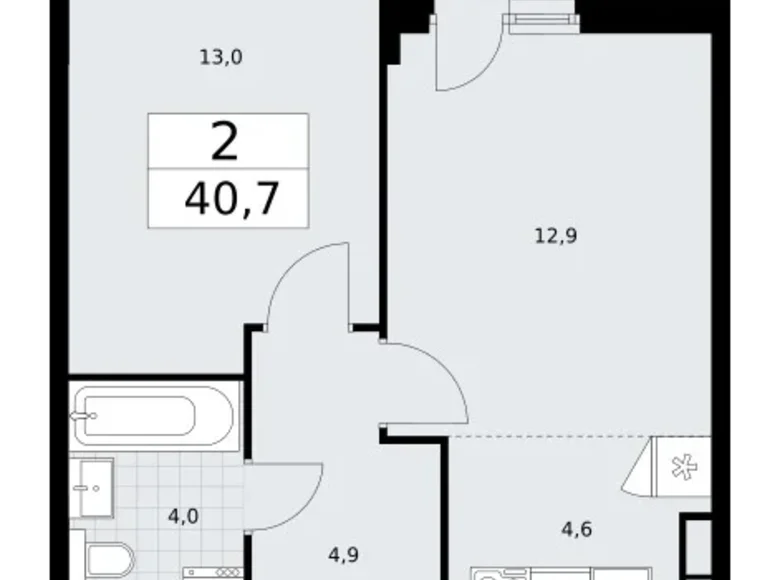 2 room apartment 41 m² Vnukovo, Russia