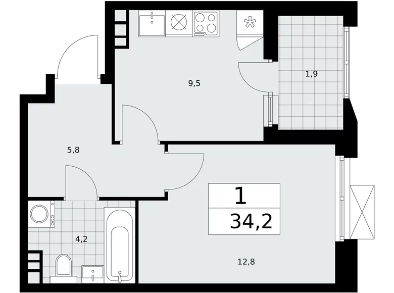 Appartement 1 chambre 34 m² poselenie Sosenskoe, Fédération de Russie