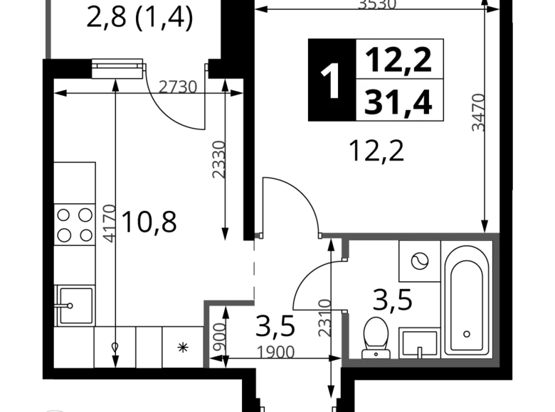 Квартира 1 комната 31 м² Ленинский район, Россия