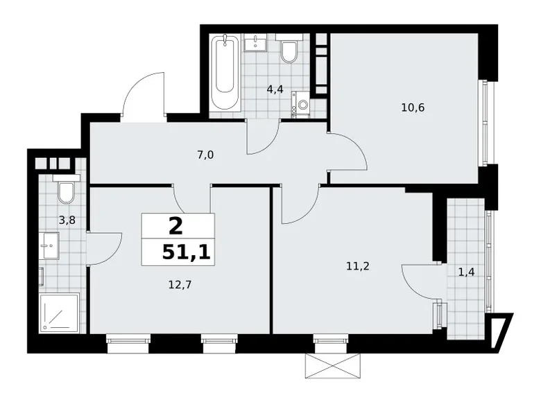 Appartement 2 chambres 51 m² poselenie Sosenskoe, Fédération de Russie