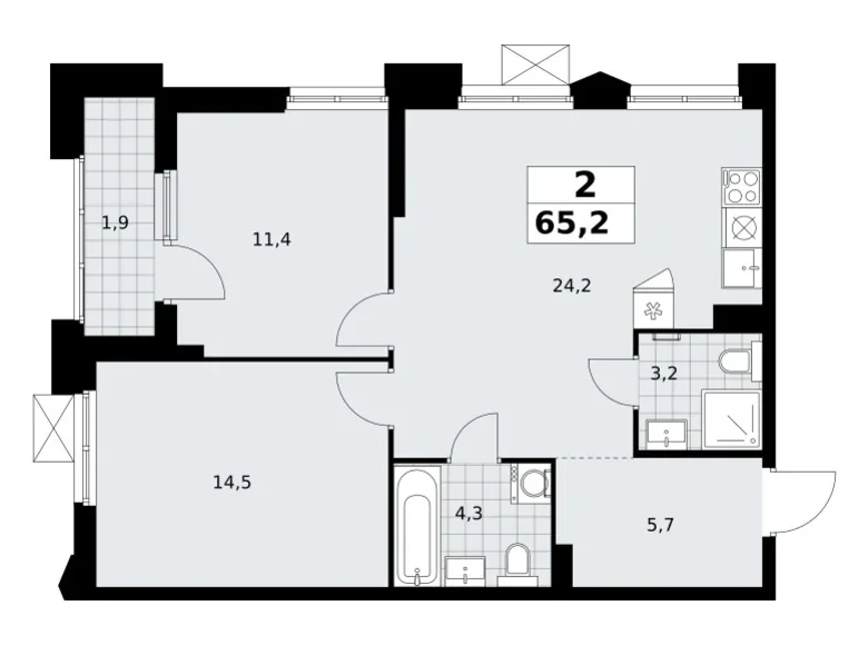 Appartement 2 chambres 65 m² Troïtsk, Russie
