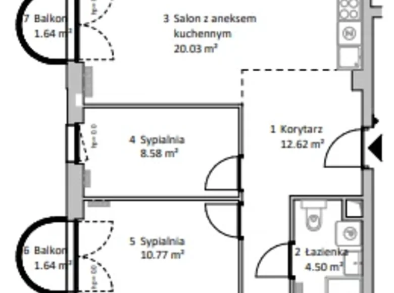 Apartamento 3 habitaciones 57 m² Varsovia, Polonia