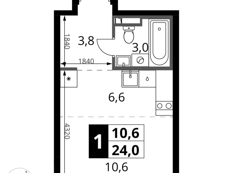 Студия 1 комната 24 м² Potapovo, Россия