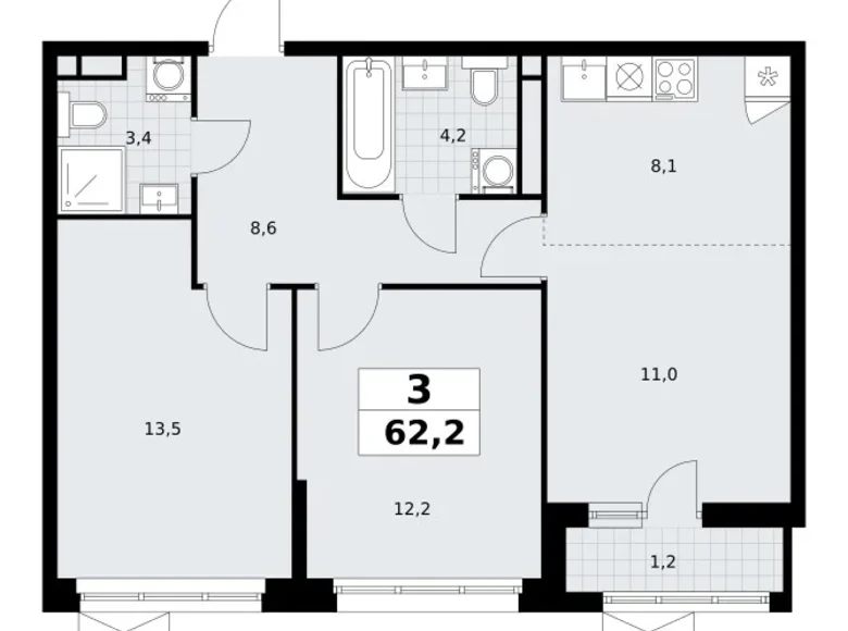 Квартира 3 комнаты 62 м² Postnikovo, Россия