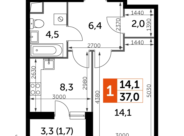 Wohnung 1 zimmer 37 m² Razvilka, Russland