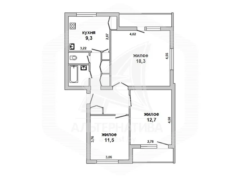 Mieszkanie 1 pokój 67 m² Znamienski siel ski Saviet, Białoruś