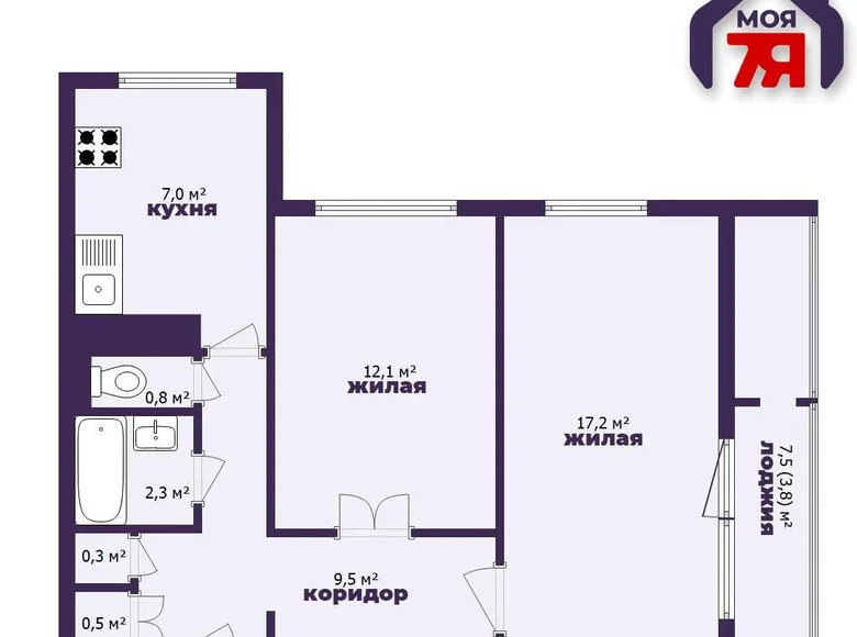 2 room apartment 54 m² Minsk, Belarus