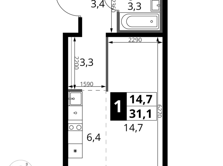 Kawalerka 1 pokój 31 m² Potapovo, Rosja