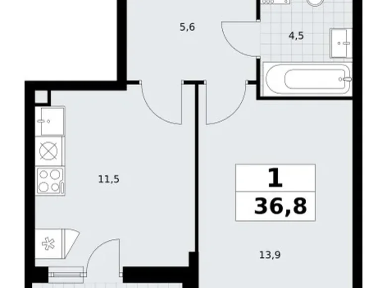 Квартира 1 комната 37 м² Postnikovo, Россия