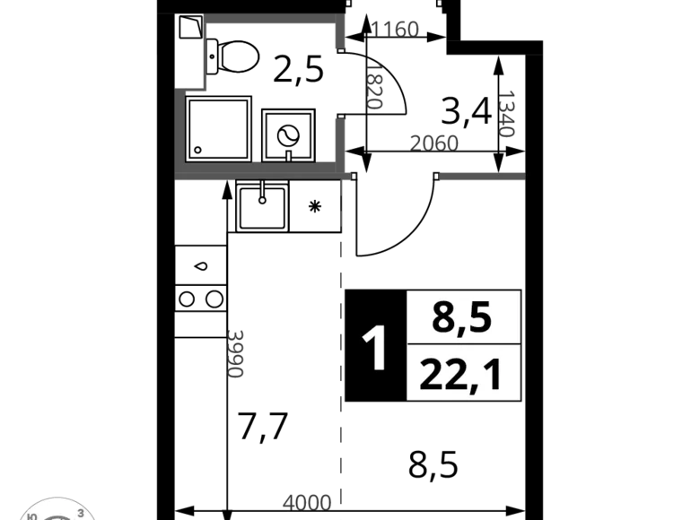 Estudio 1 habitación 22 m² Jimki, Rusia