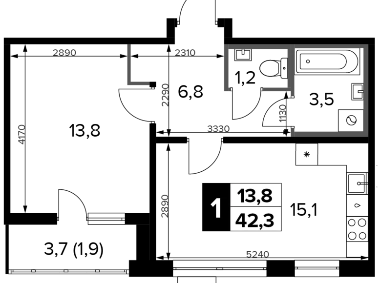 Квартира 1 комната 42 м² Химки, Россия